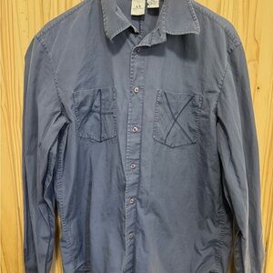 Men’s Medium Armani Exchange Blue Button Up Shirt 100% Cotton